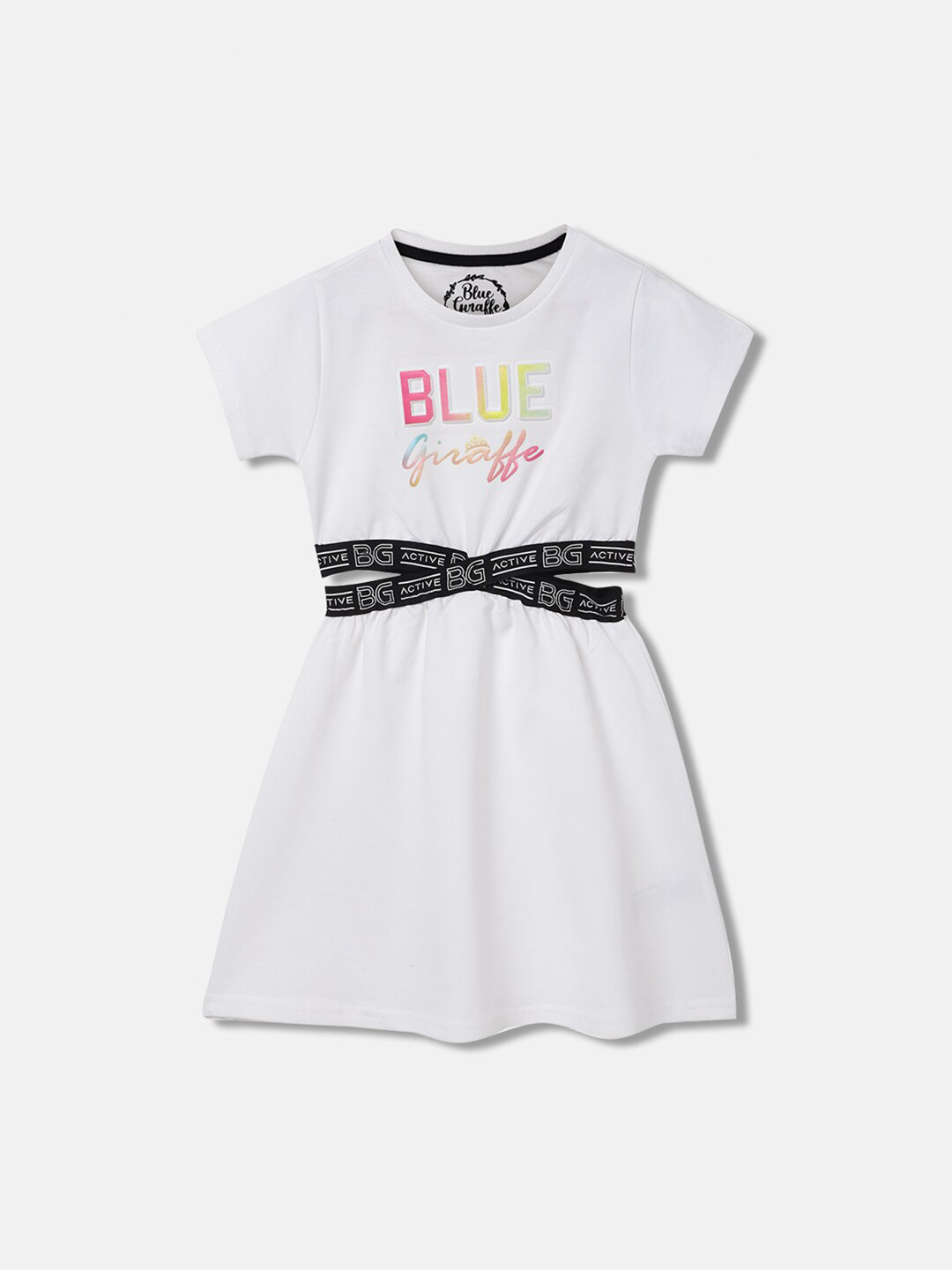 Blue Giraffe Typography Print Fit & Flare Dress