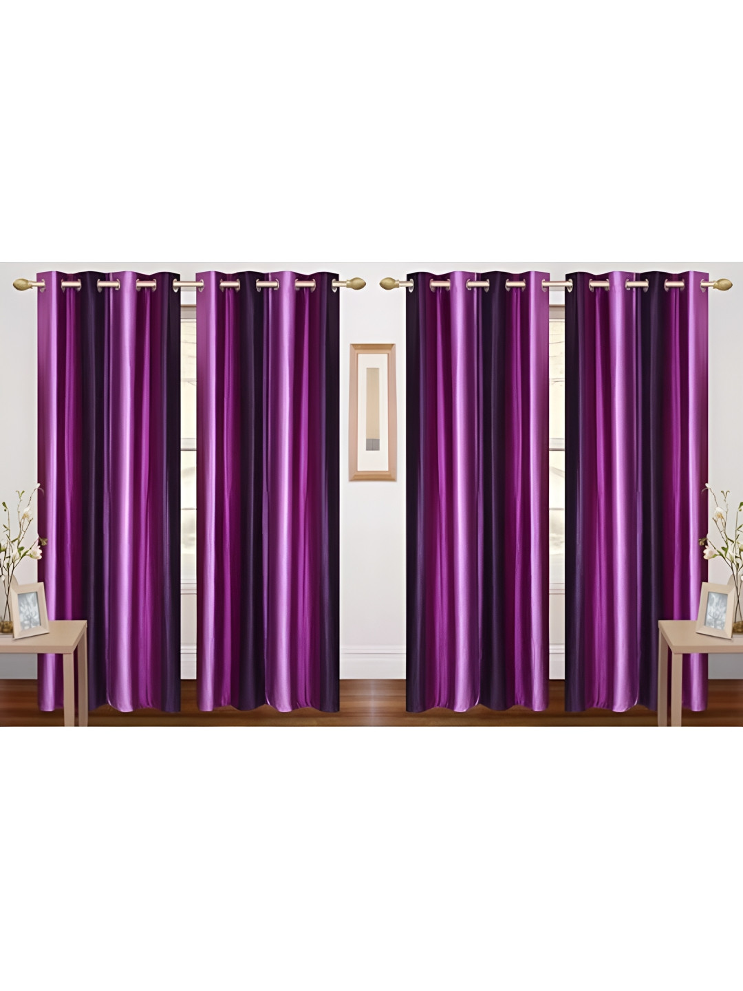 Shopgallery Purple & Lavender4 Pieces Colourblocked Room Darkening Door Curtains