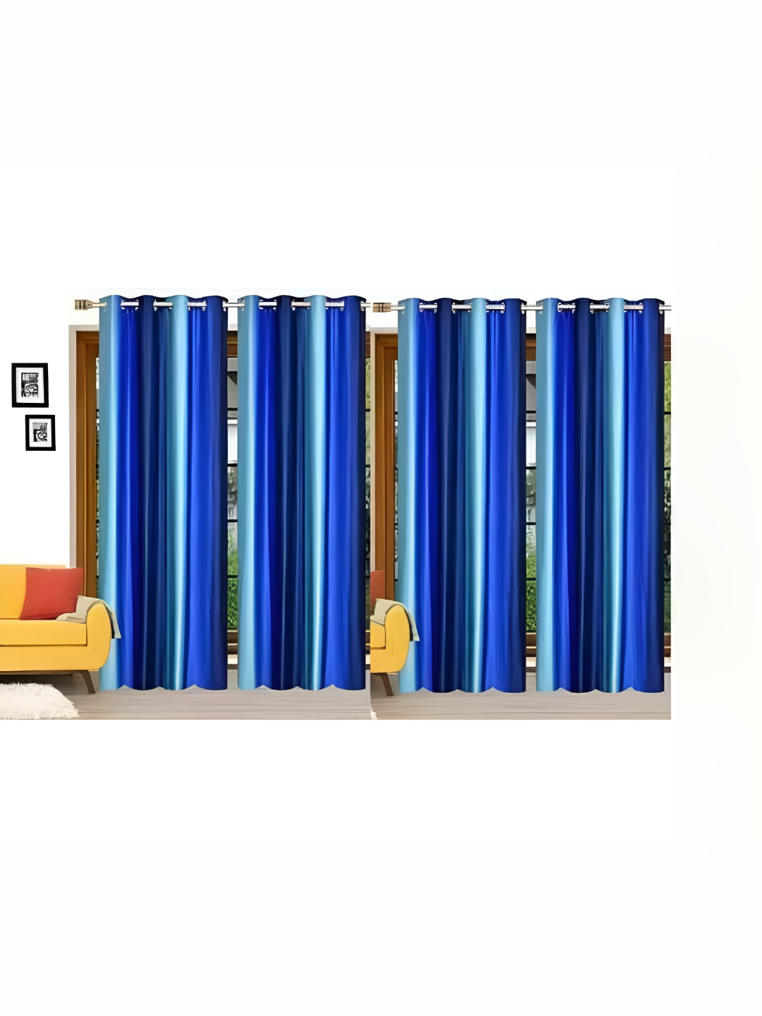 Shopgallery Blue 4 Pieces Colourblocked Room Darkening Door Curtain