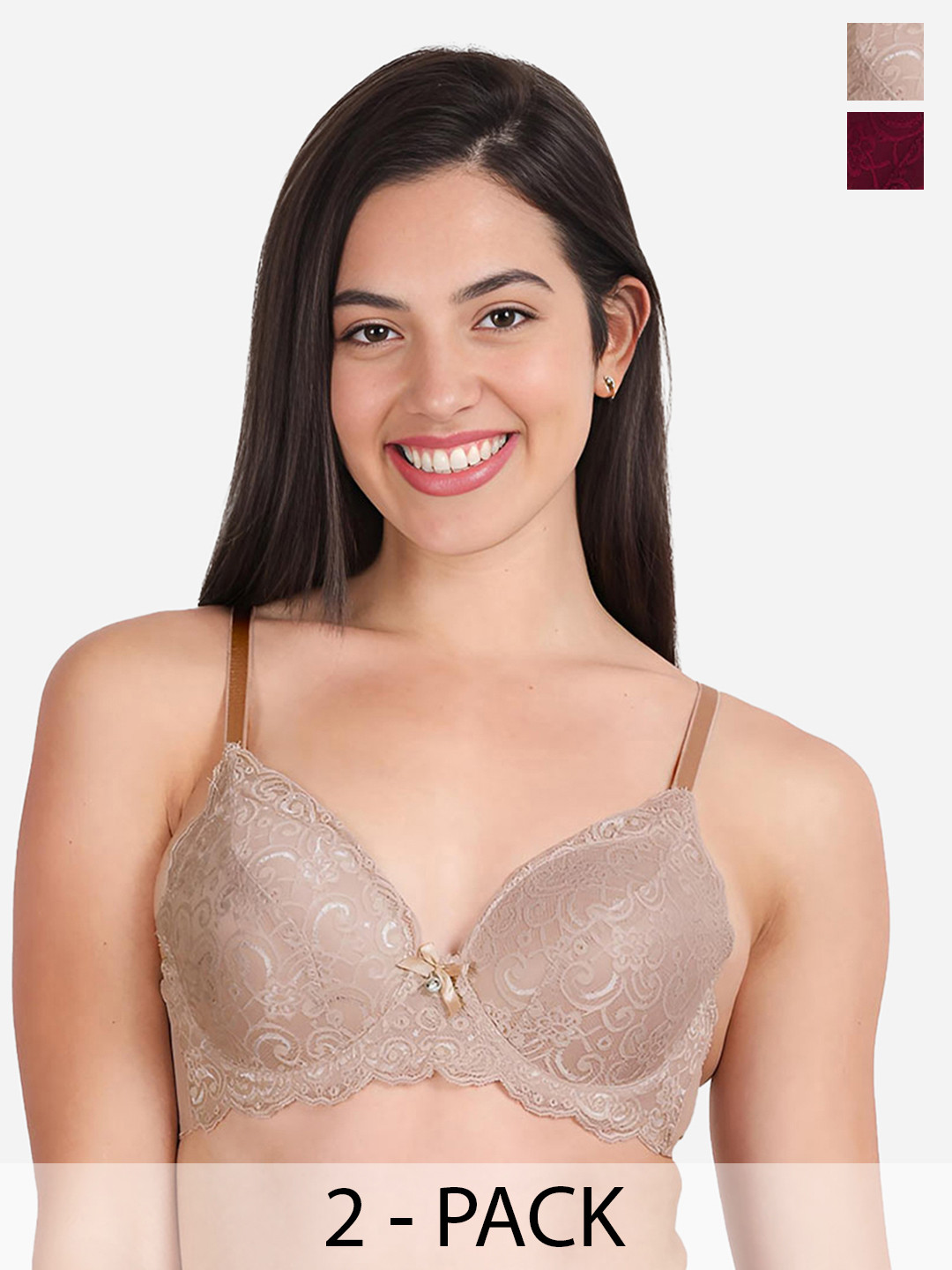 Susie Pack of 2 Floral Lace Full Coverage Lightly Padded Bras With All Day Comfort