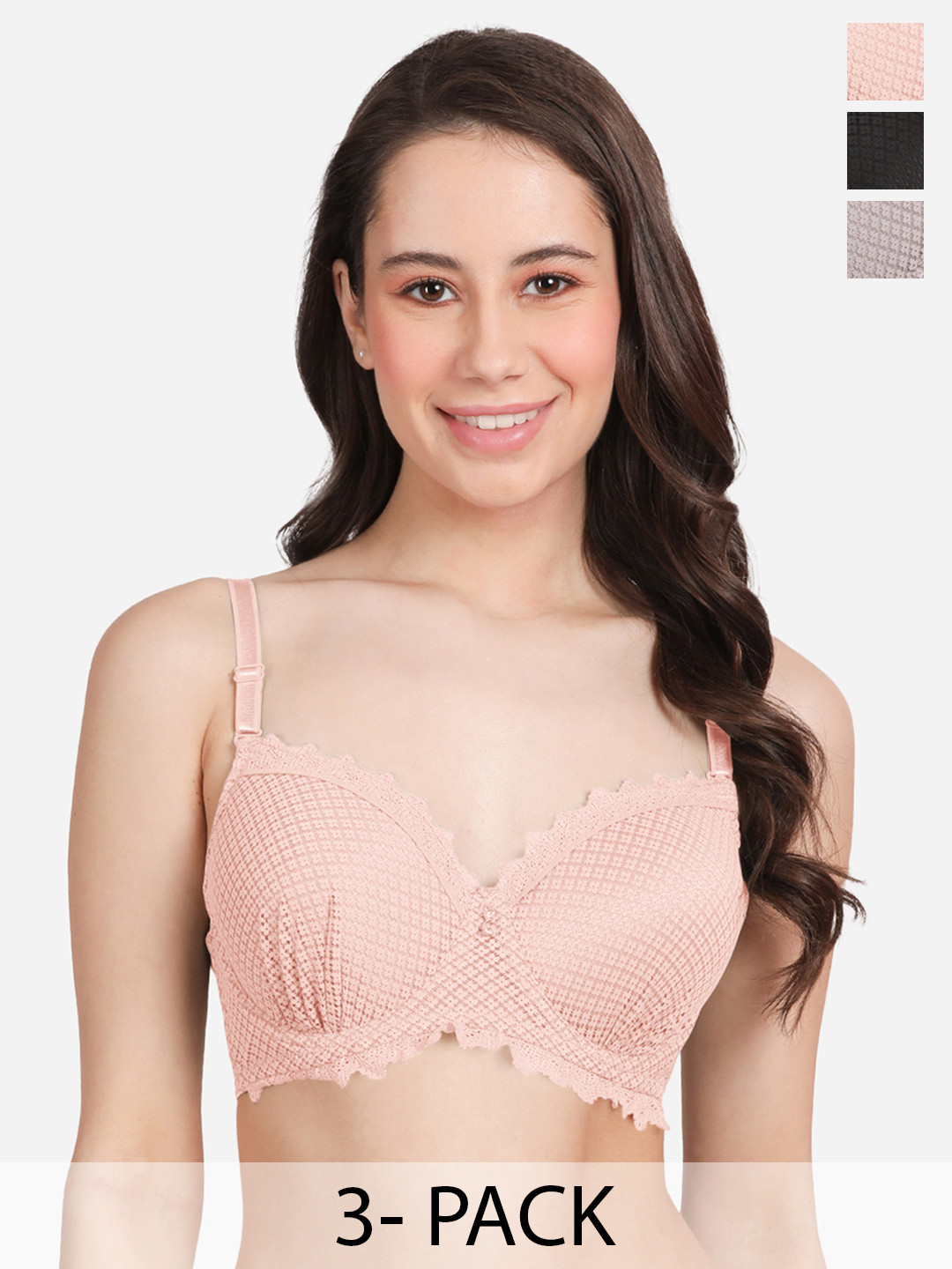 Susie Pack of 3 Lace Medium Coverage Lightly Padded Balconette Bras With All Day Comfort