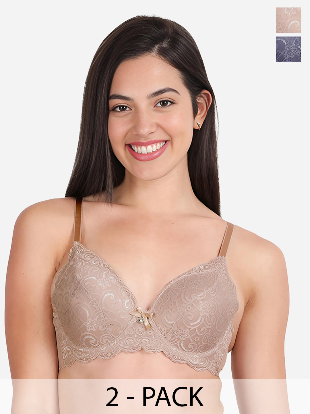 Susie Pack Of 2 Self Designed Medium Coverage T-shirt Bras With All Day Comfort