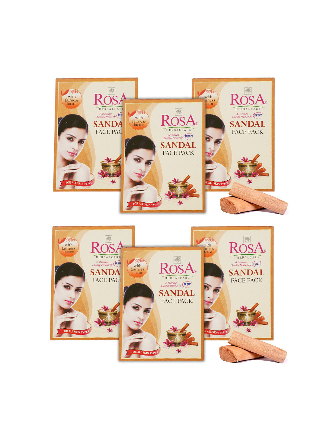 ROSA Pack of 6 Herbal Care Sandal Face Pack For Acne Control - 100g