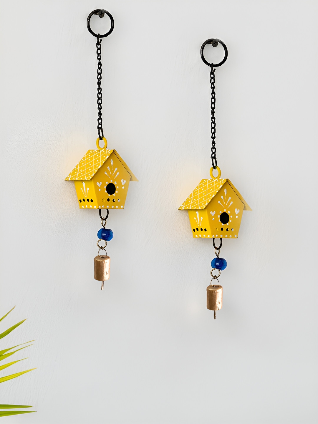 JASMEY HOMES Yellow 2 Pieces Textured Little Hut Wind Chimes