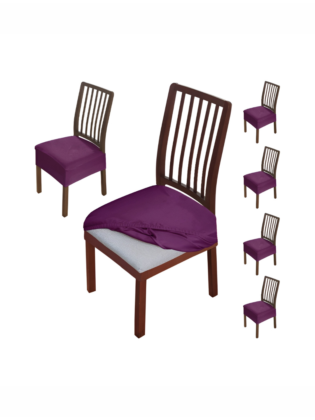 HOKIPO Purple 6 Pieces Velvet Chair Seat Covers