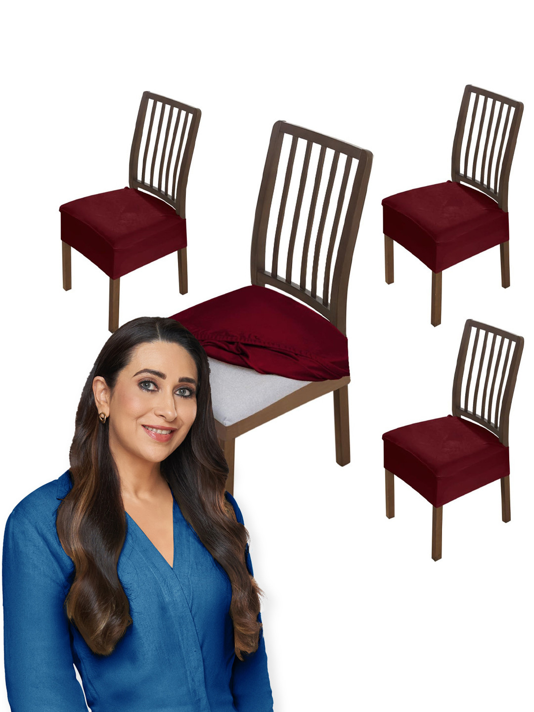 HOKIPO Burgundy 4 Pieces Velvet Chair Seat Covers