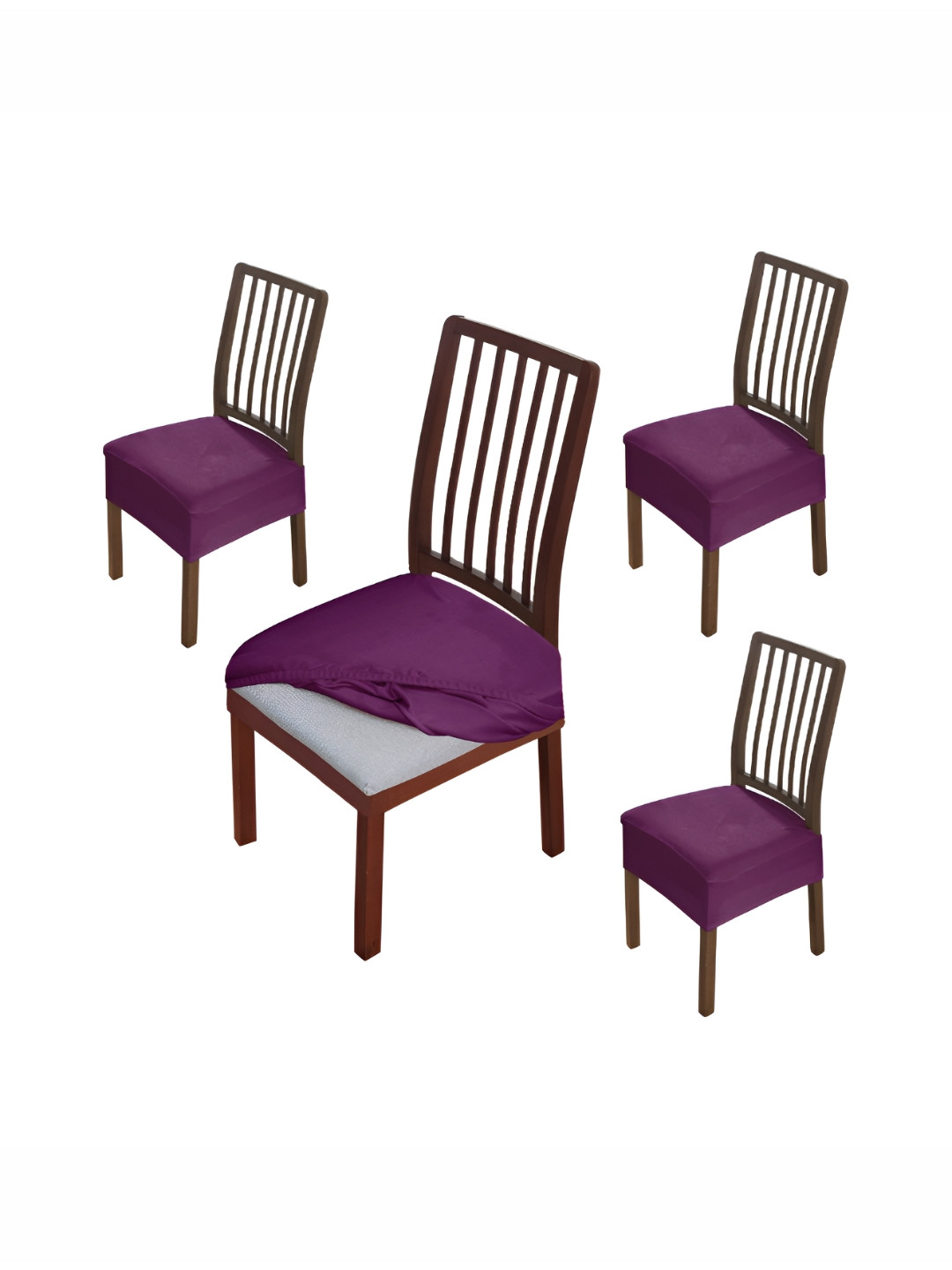 HOKIPO Purple 4 Pieces Velvet Chair Seat Covers