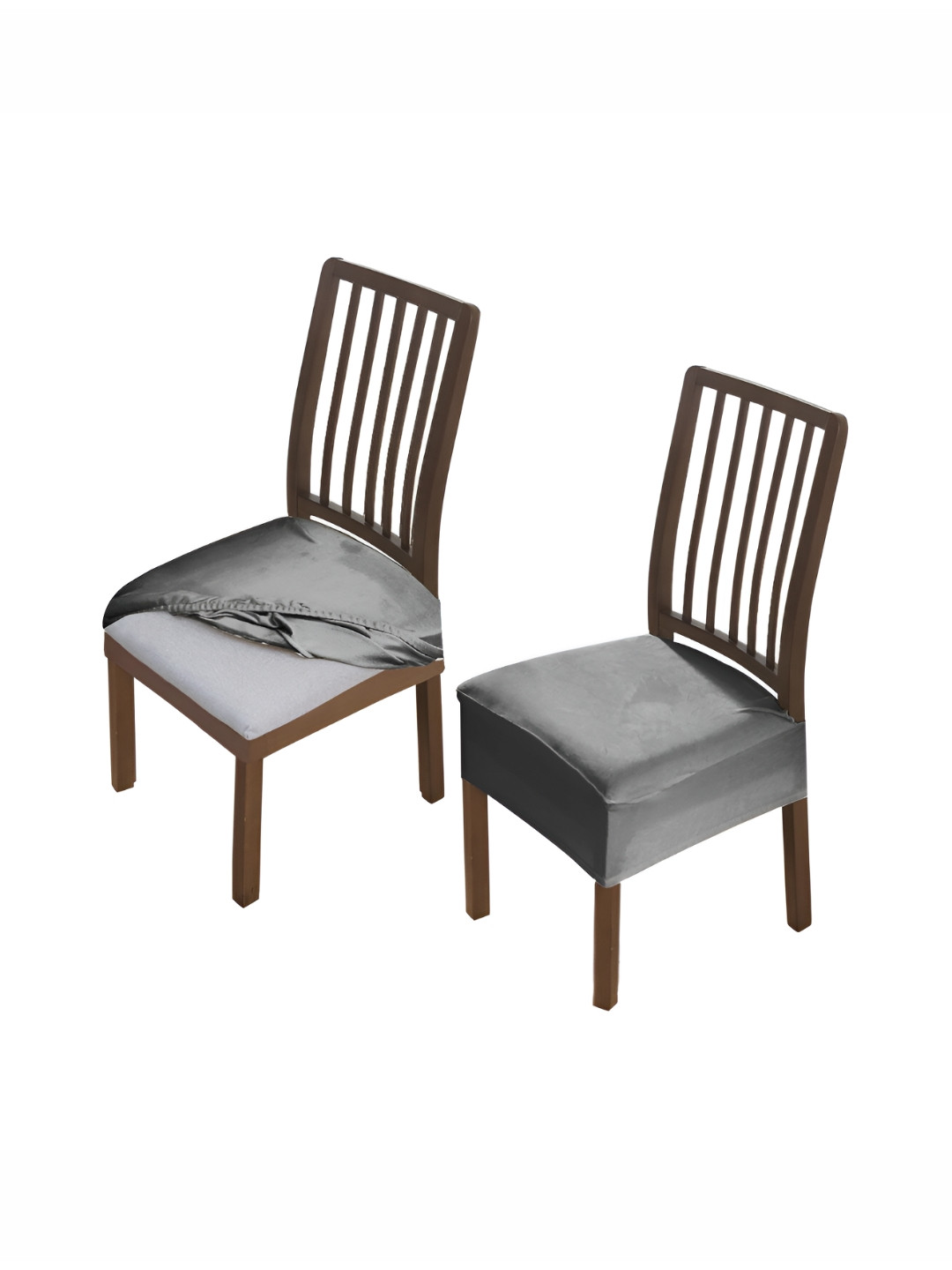 HOKIPO Grey 2 Pieces Velvet Chair Seat Covers