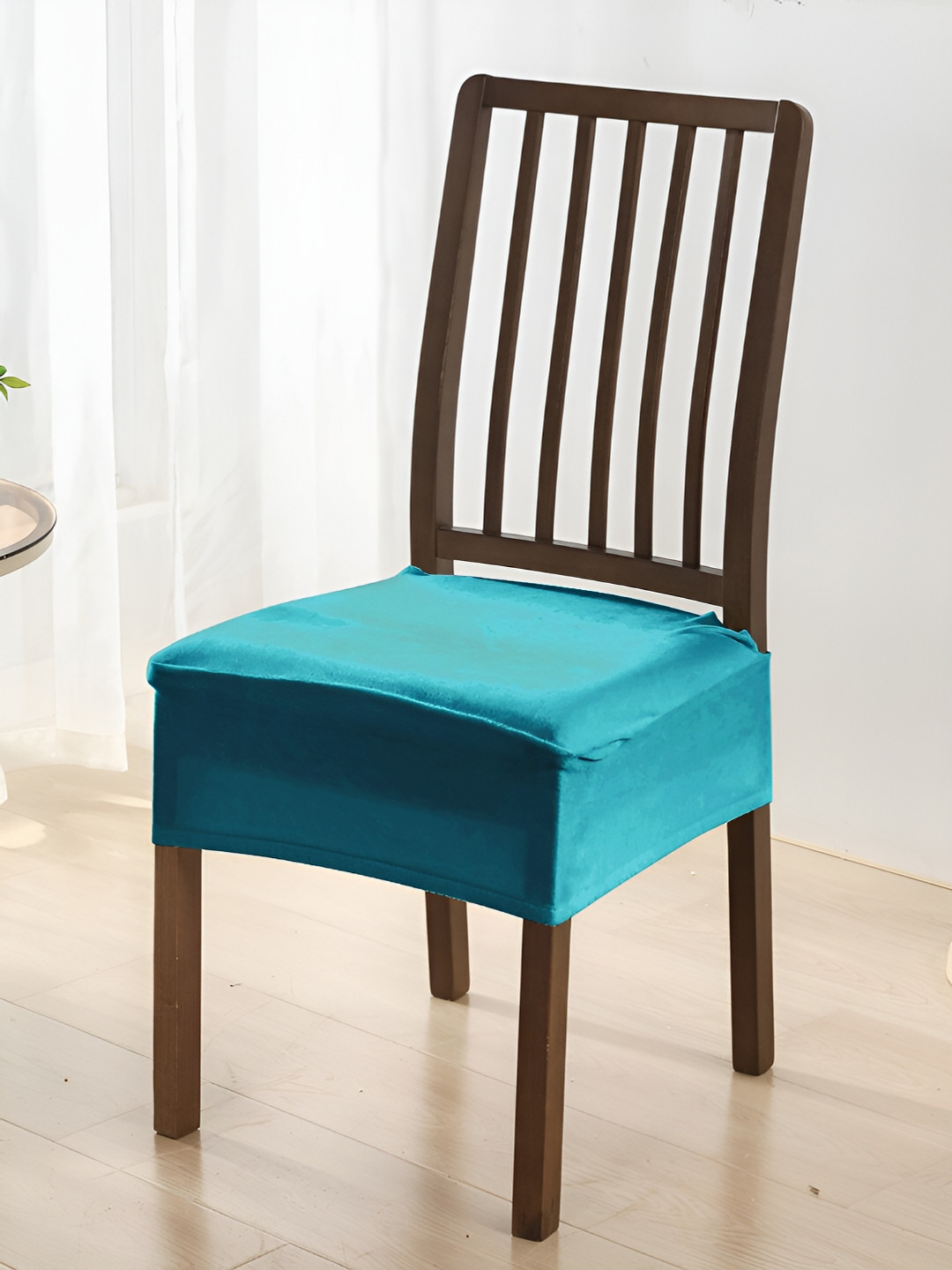 HOKIPO Turquoise Blue Velvet Stretchable Chair Seat Cover