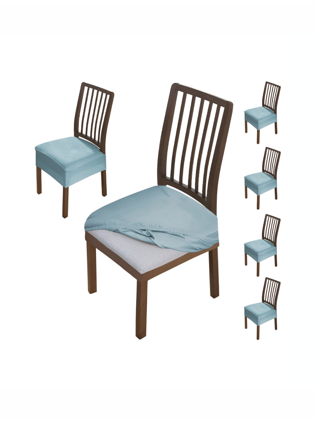 HOKIPO Blue 6 Pieces Velvet Chair Seat Covers