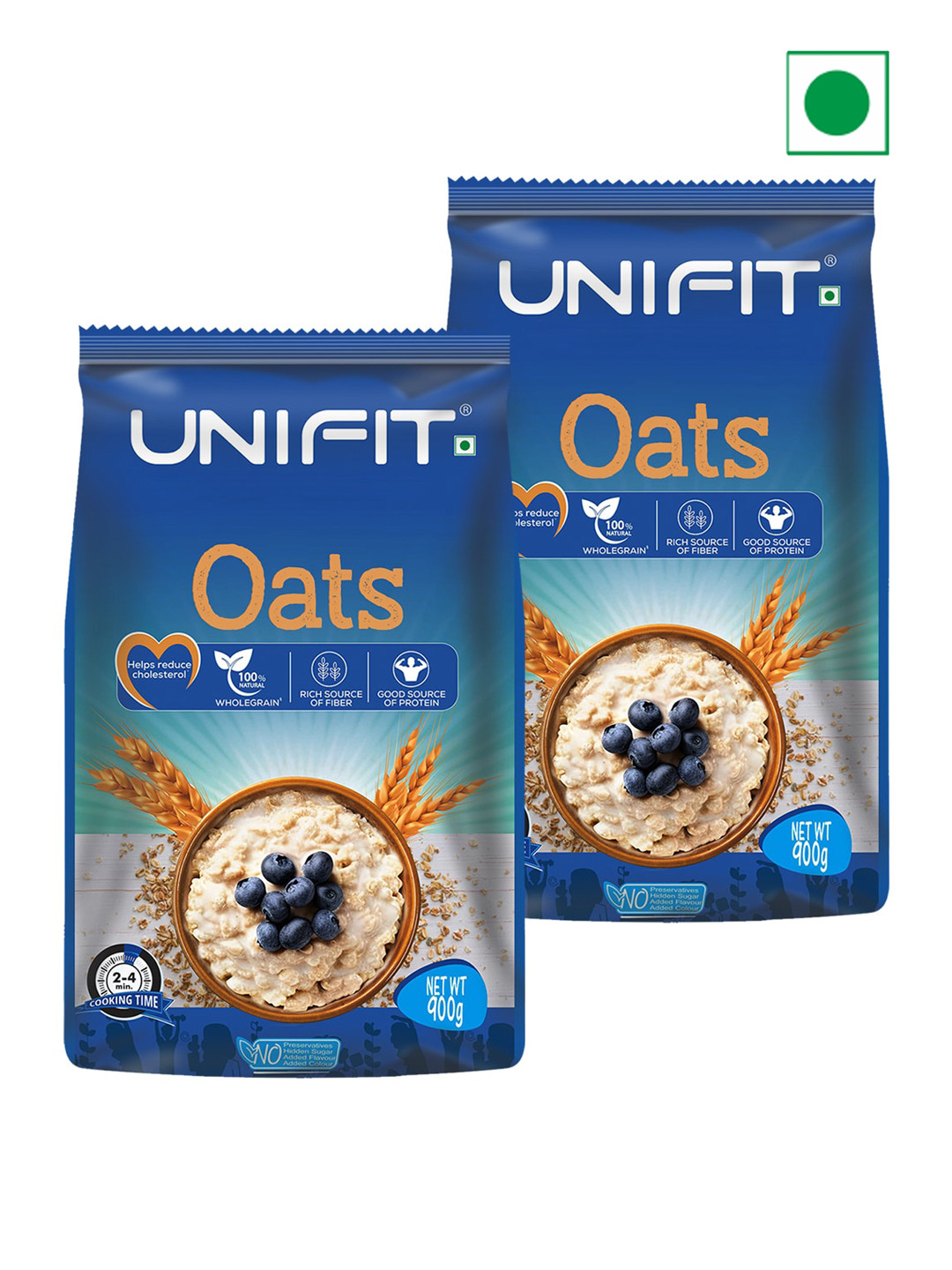 UNIFIT 100% Natural Wholegrain Oats for Weight & Reducing Cholesterol- 900G Each