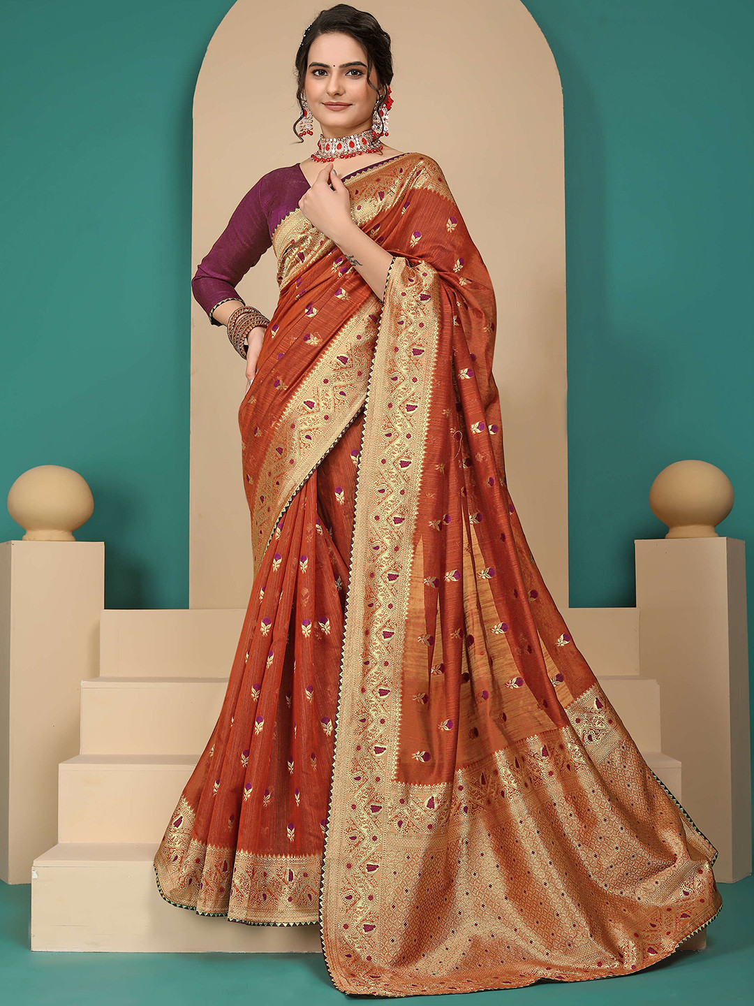 Aagiri Woven Design Ethnic Motifs Zari Banarasi Saree