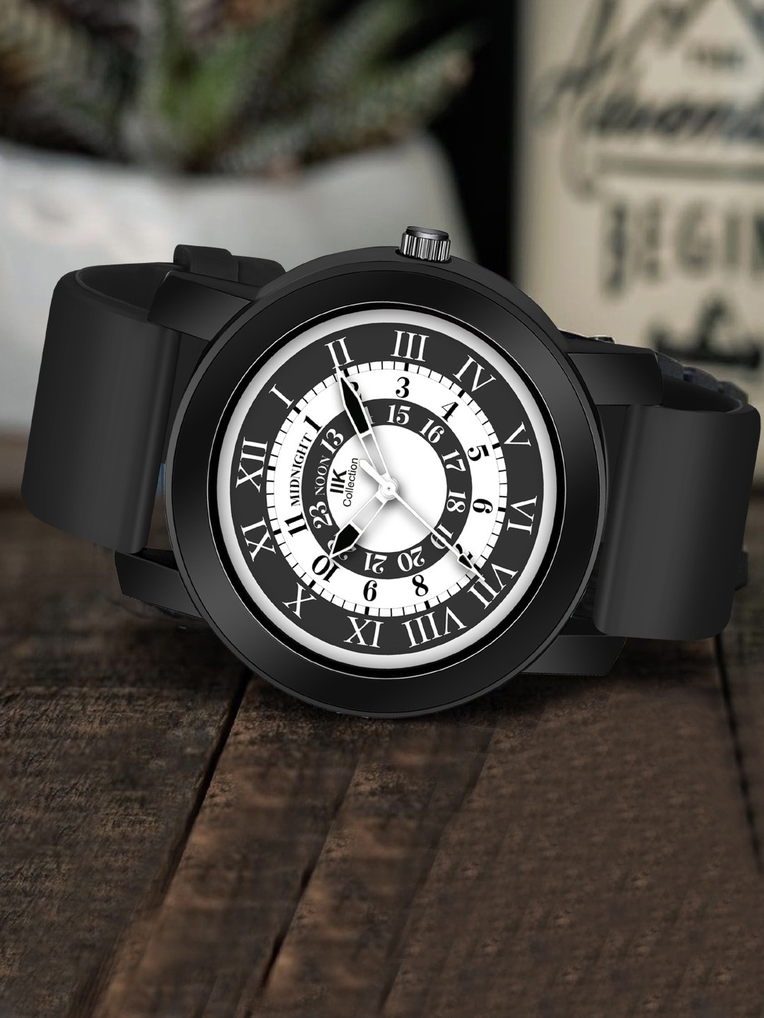 IIK COLLECTION Men Black & White Round Dial Adjustable Flexible Silicon Strap Watch