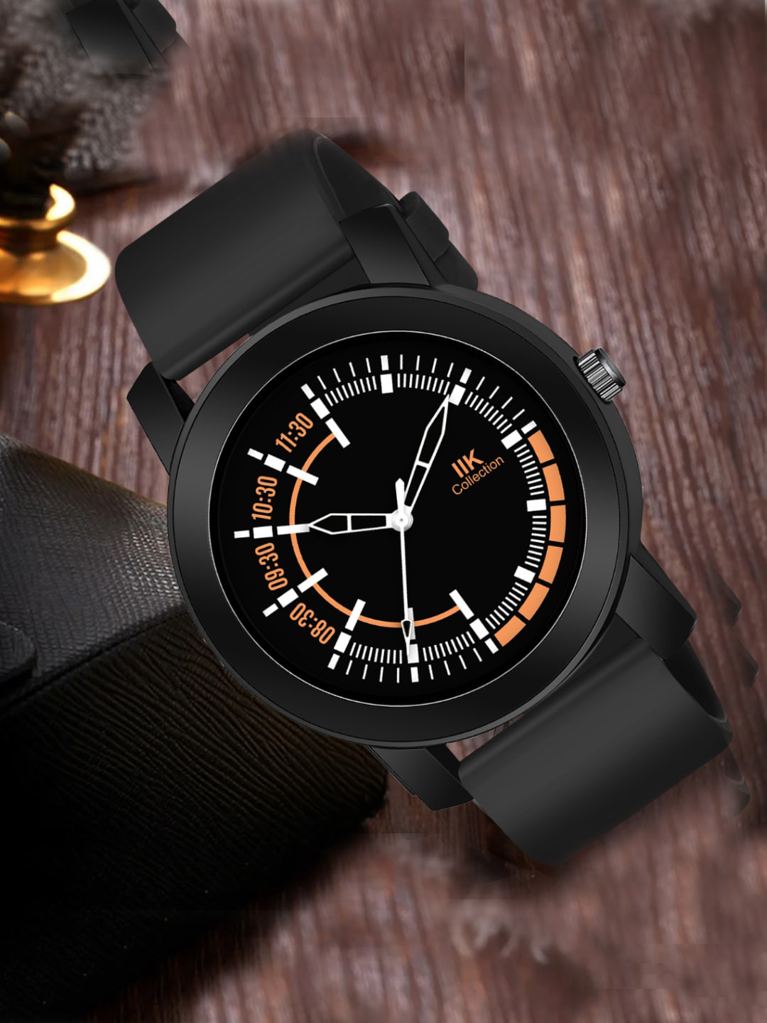 IIK COLLECTION Men Black, Orange & White Round Adjustable Silicon Strap Watch