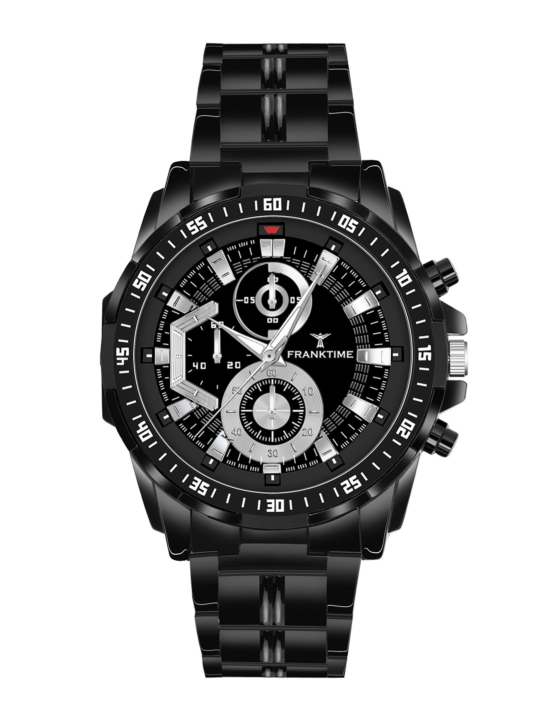 Franktime Men Embellished Dial & Stainless Steel Straps Analogue Watch FT-0046 BLK