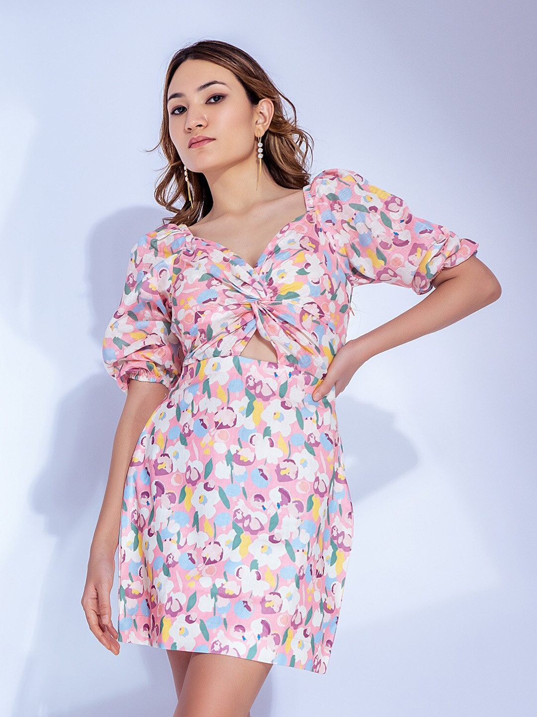 GARDEN PARTY Floral Print Cotton Blouson Casual Dress