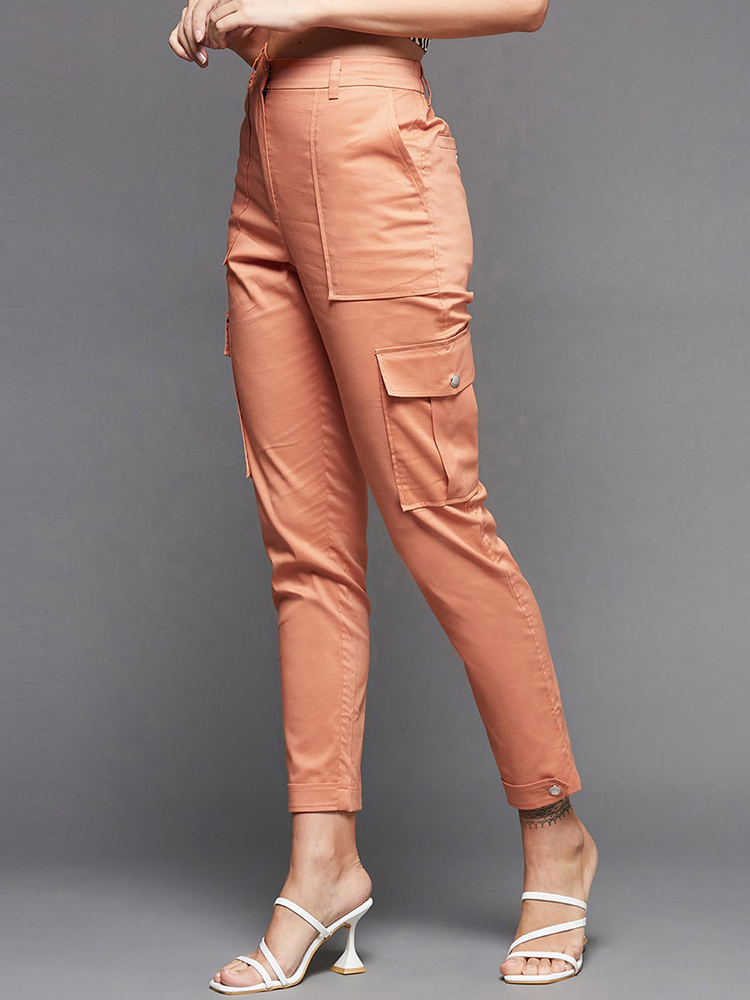 Chemistry Women High-Rise Zip Flat-Front Plain Cargos Trouser