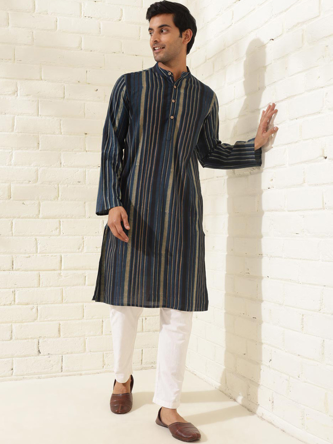 Fabindia Straiped Cotton Straight Kurta
