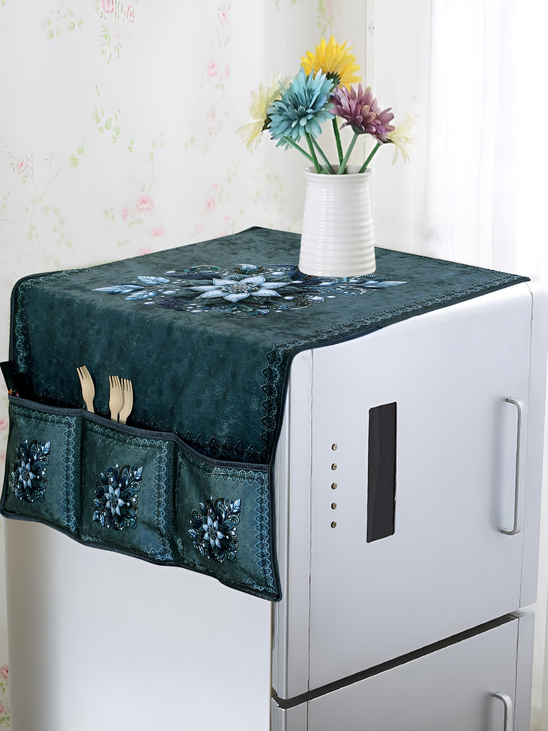 hargunz Green Printed Refrigerator Top Cover