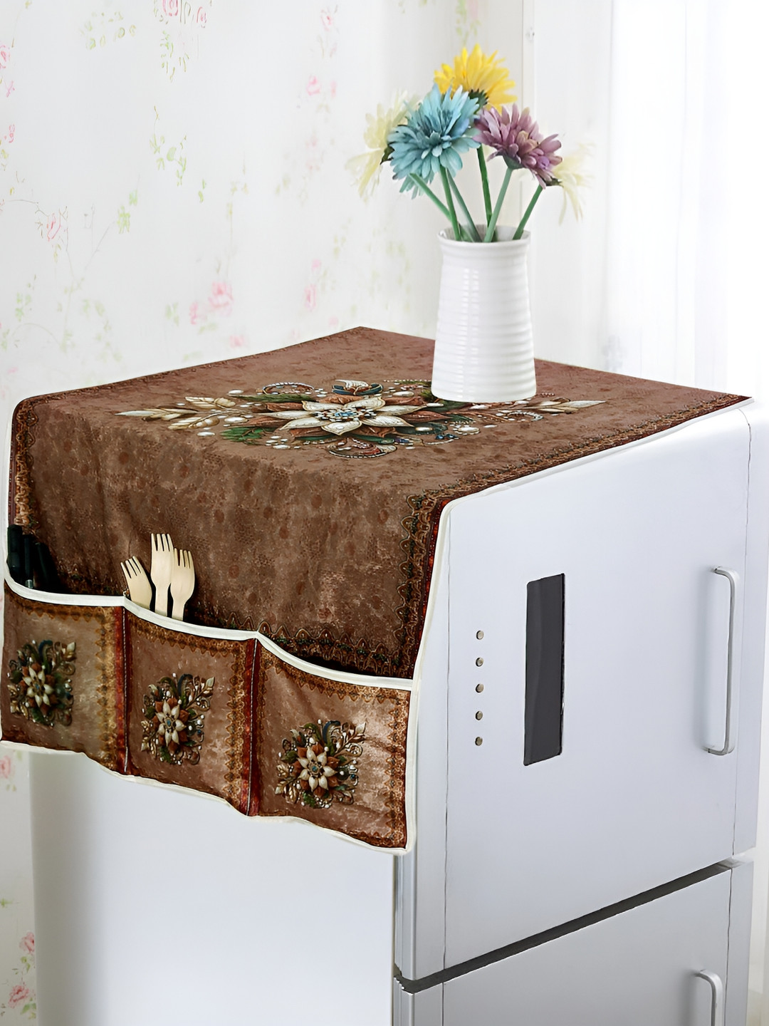 hargunz Brown Printed Refrigerator Top Cover