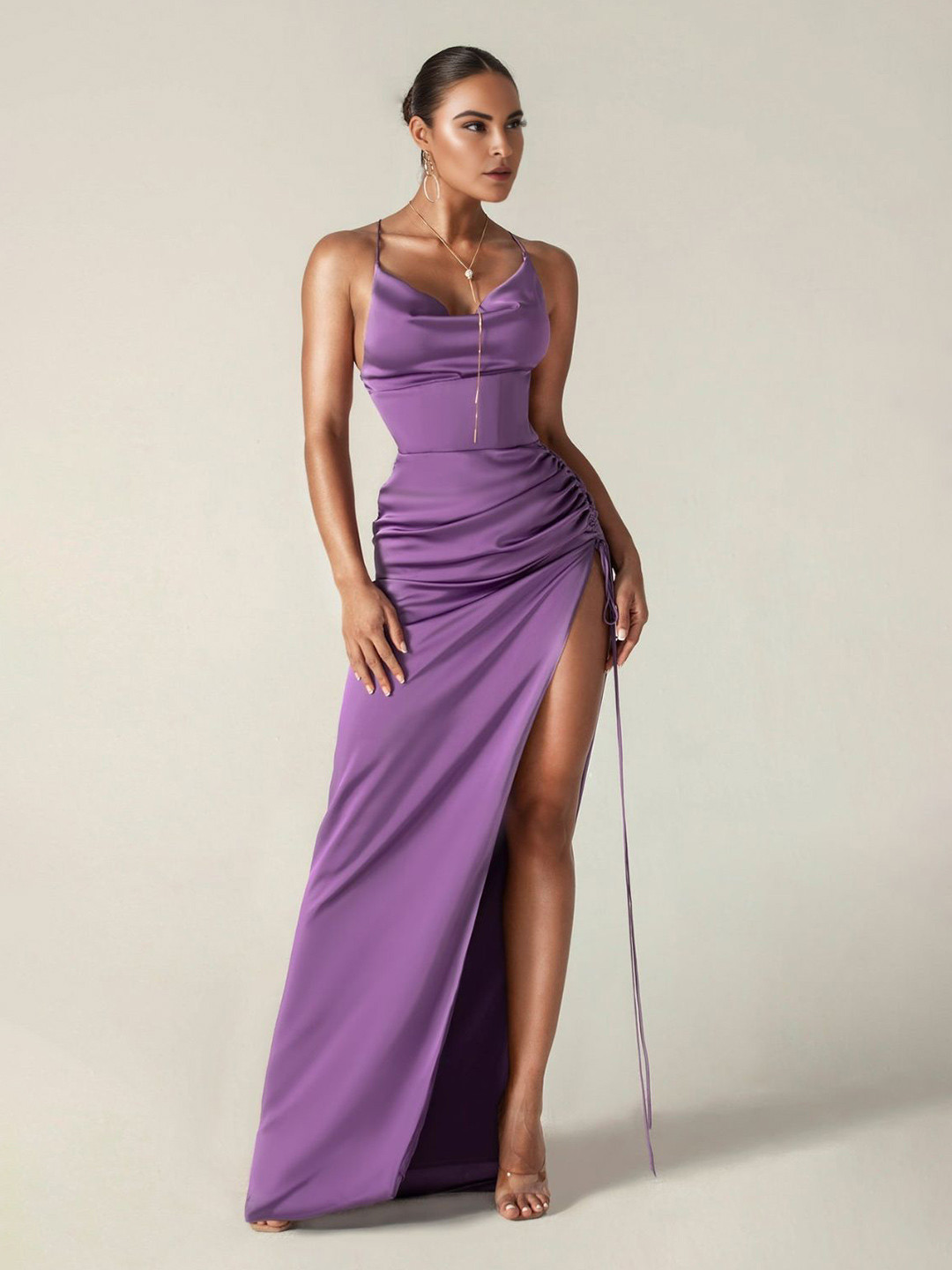 Bee Boe V-Neck Satin Maxi Dress