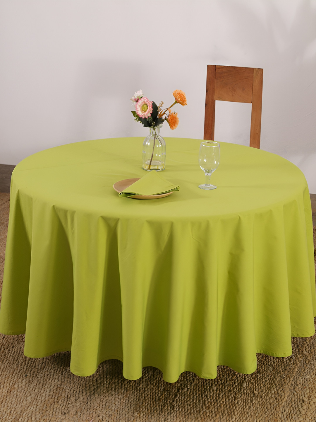 HANDICRAFT PALACE Fluorescent Green Cotton Round 4-Seater Table Cover