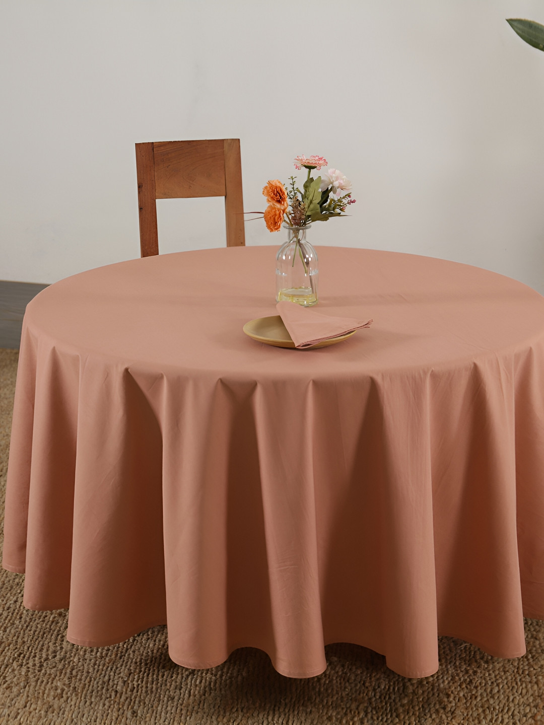 HANDICRAFT PALACE Rose Gold Cotton Round 4-Seater Table Cover