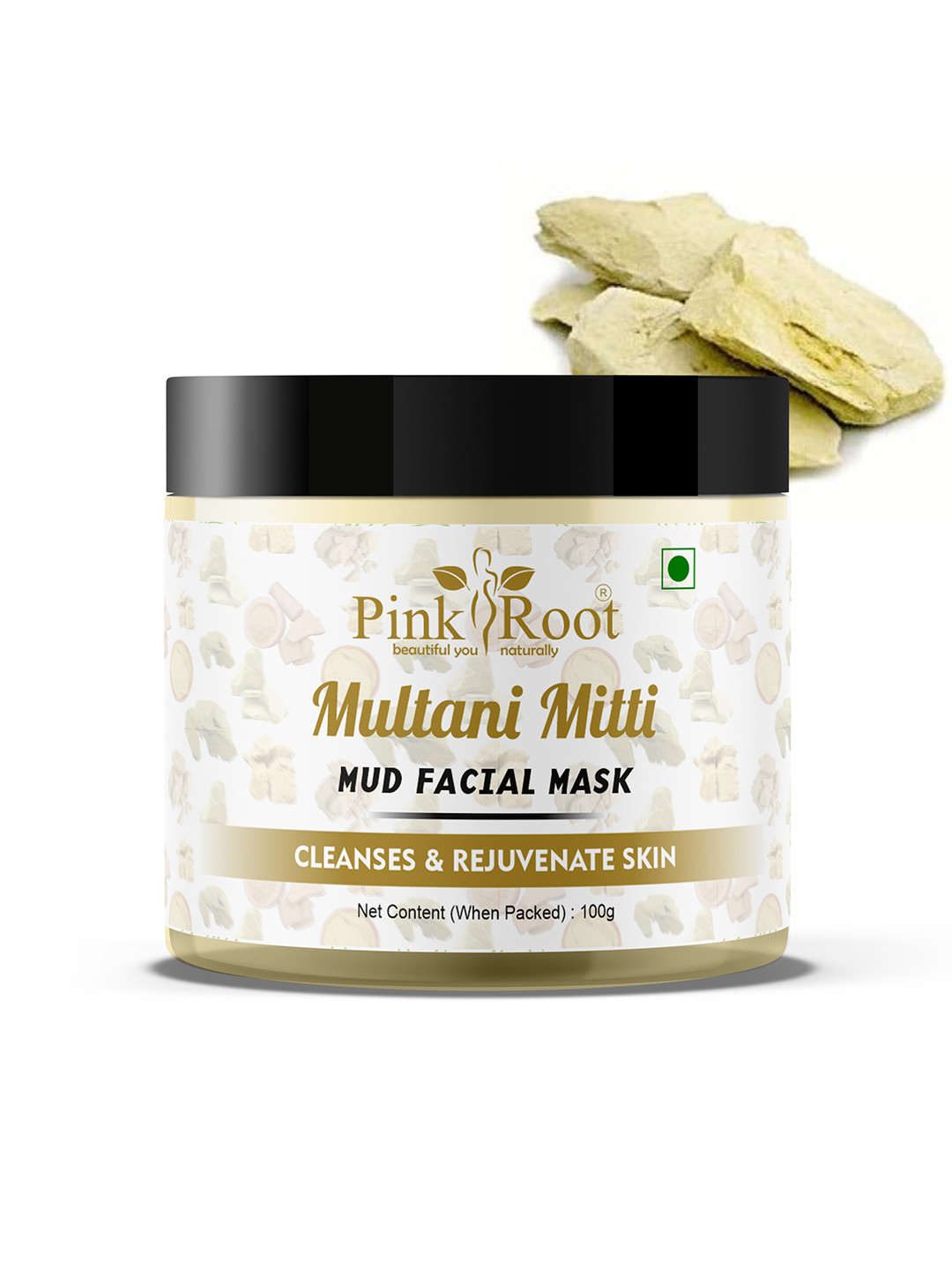 Pink Root Multani Mitti Mud Facial Mask With Sandal & Turmeric Extract - 100g