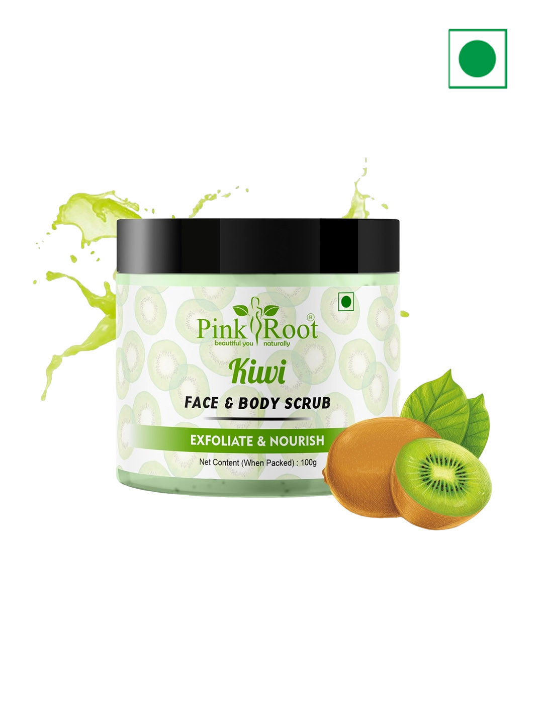 Pink Root Kiwi Face & Body Scrub for Exfoliating & Nourishing Skin - 100 g