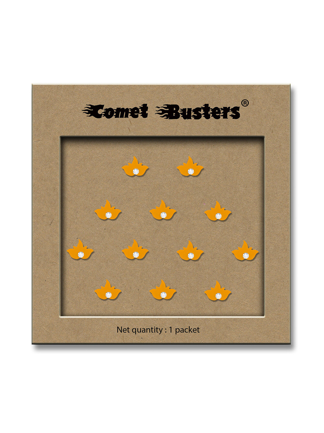 Comet Busters Traditional Designer Beaded Reusable Bindi 12Pcs - Yellow