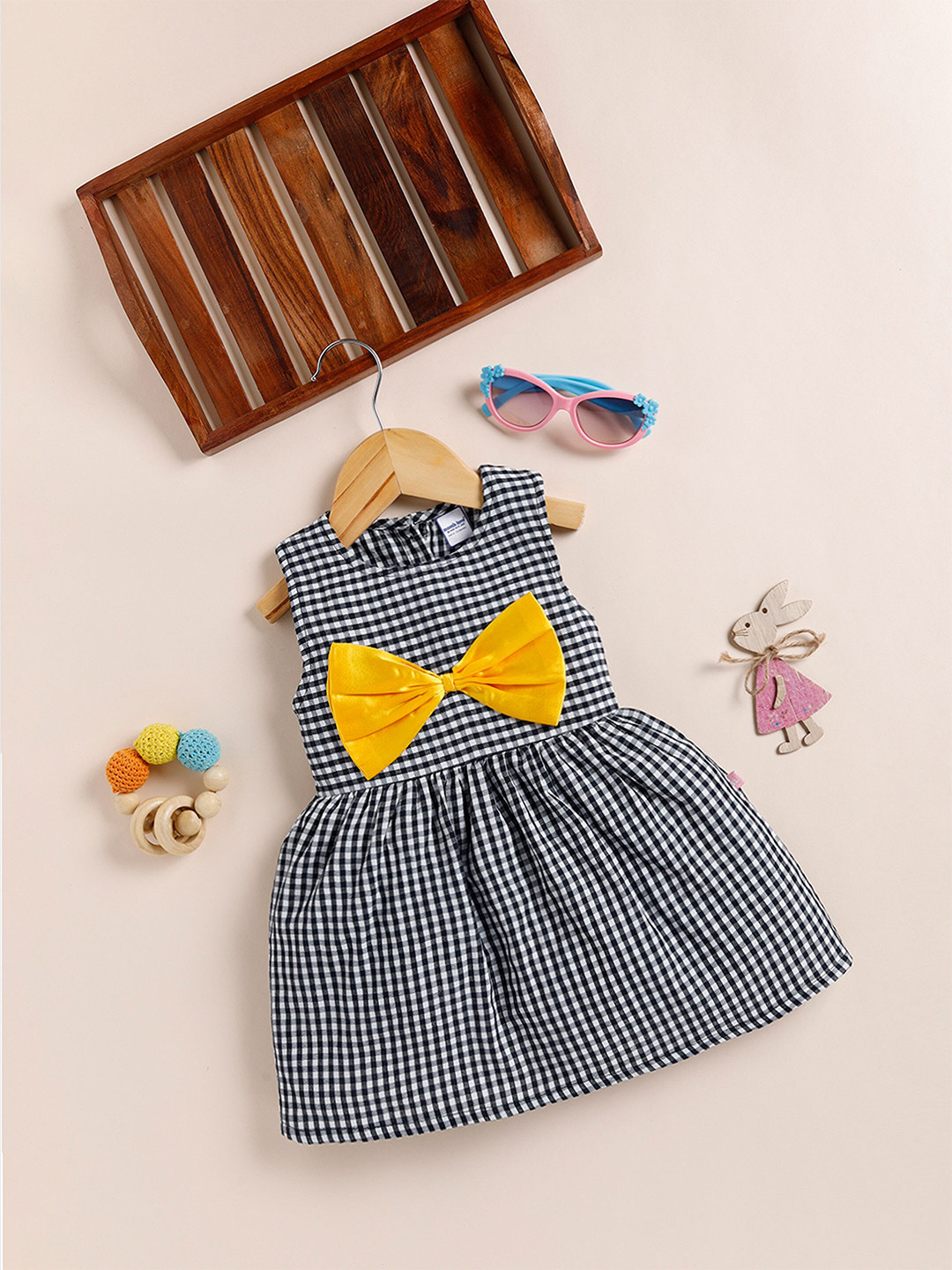 Moms Love Polka Dot Checked Round Neck Sleeveless Cotton Fit & Flare Dress