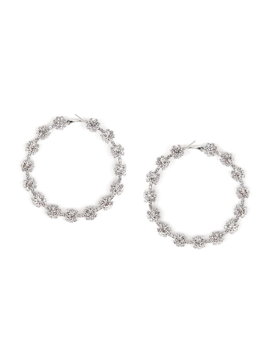 ODETTE Silver-Plated Contemporary Rhinestone Hoop Earrings