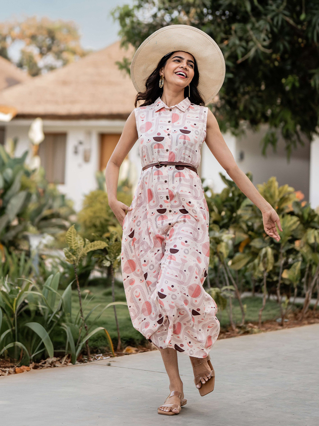 HAY Floral Print Shirt Collar Liva Maxi Dress