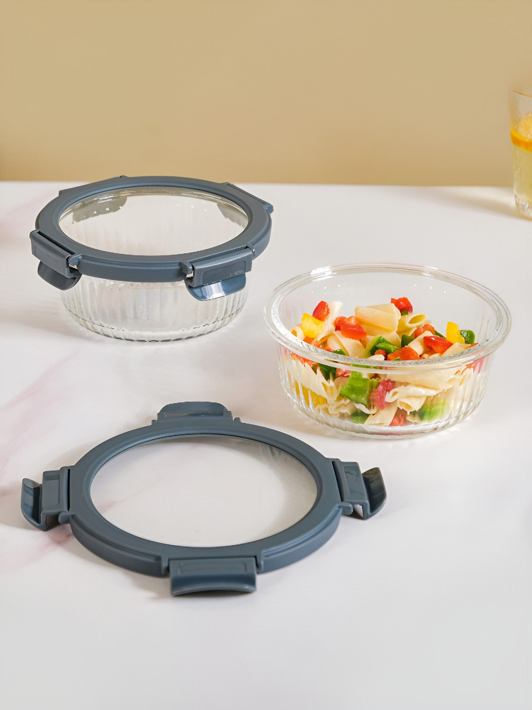 Nestasia Transparent & Grey 2 Pieces Microwave Safe Glass Lunch Boxes