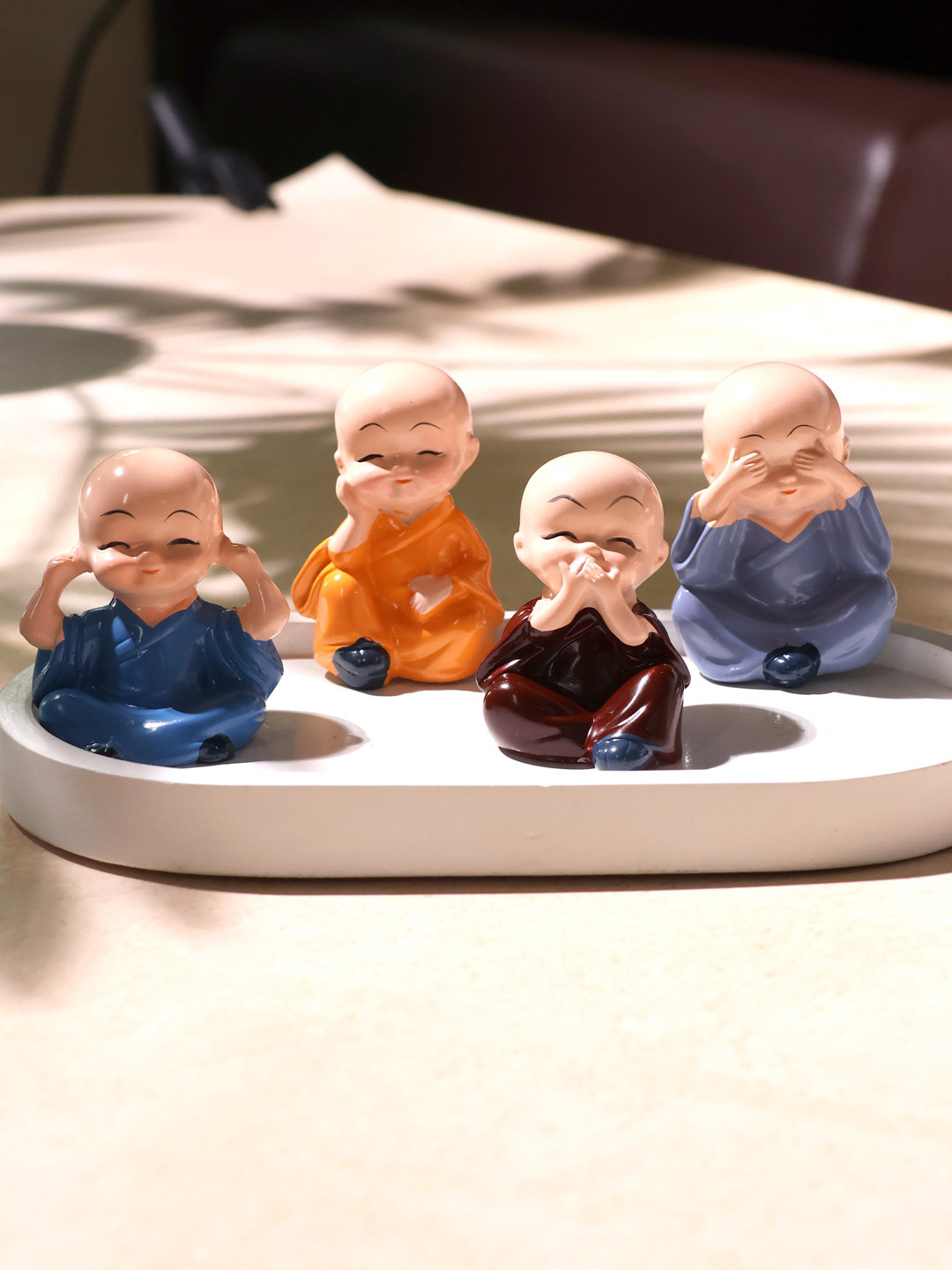 Shubhanjali Blue Polyresin Glossy Prayer Room Set of 4 Small Showpieces - 2.2 Inches