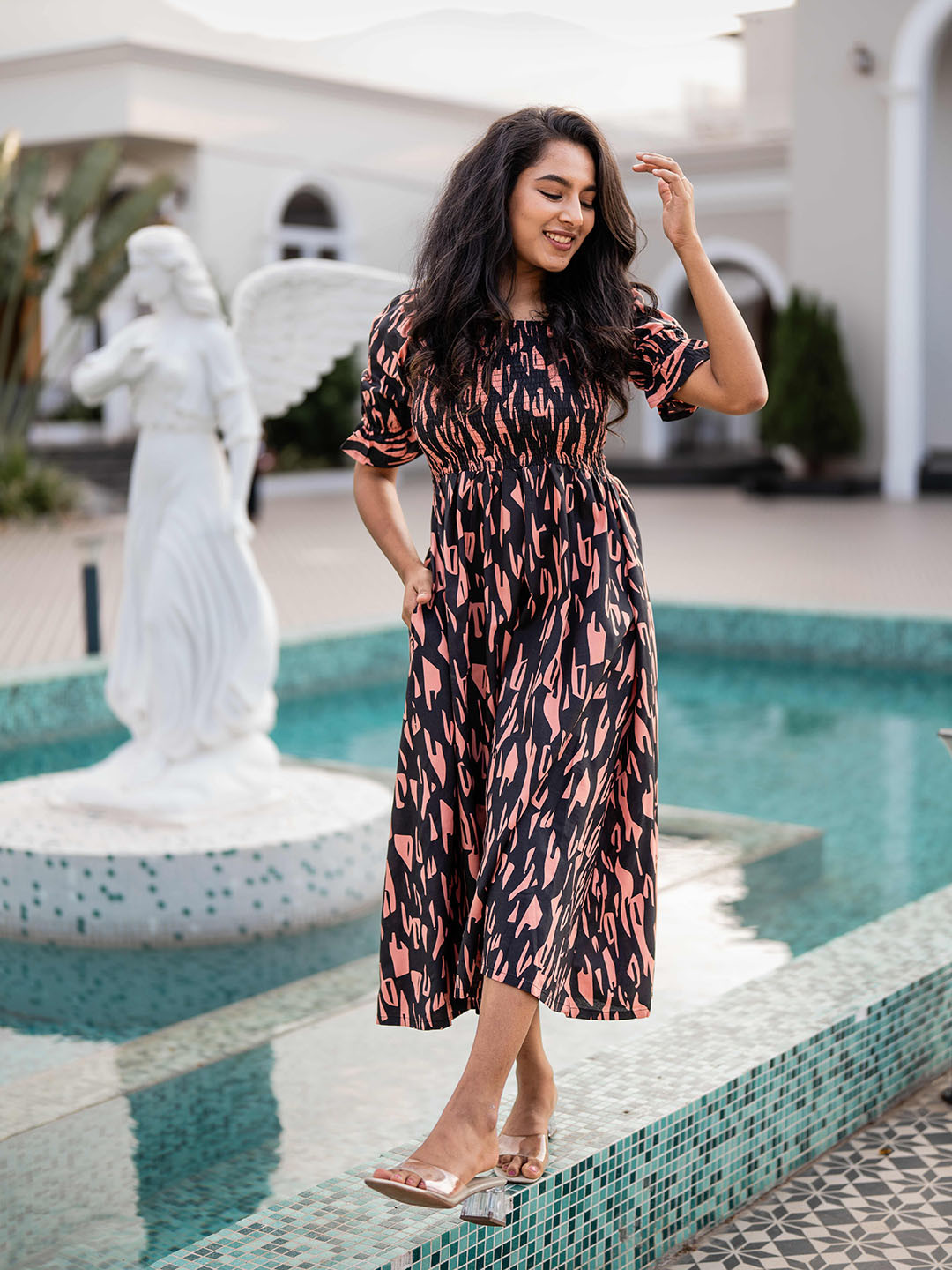 HAY Animal Print Off-Shoulder Liva Fit & Flare Dress