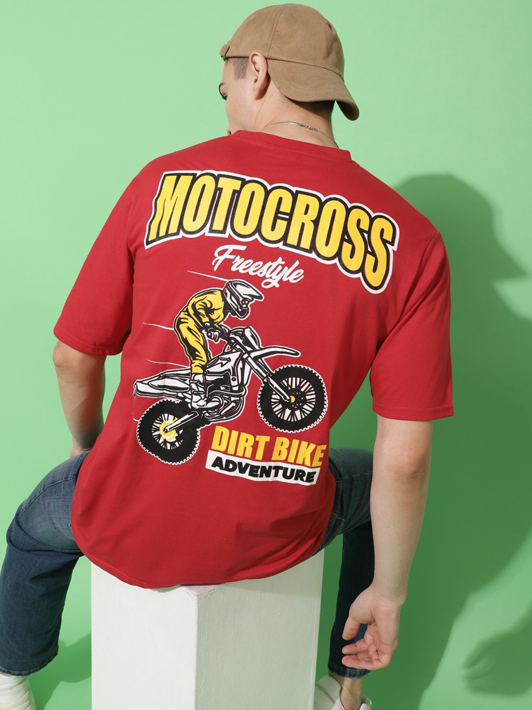 Bukkl Typography Printed Round Neck Extended Sleeves Oversized Cotton T-shirt