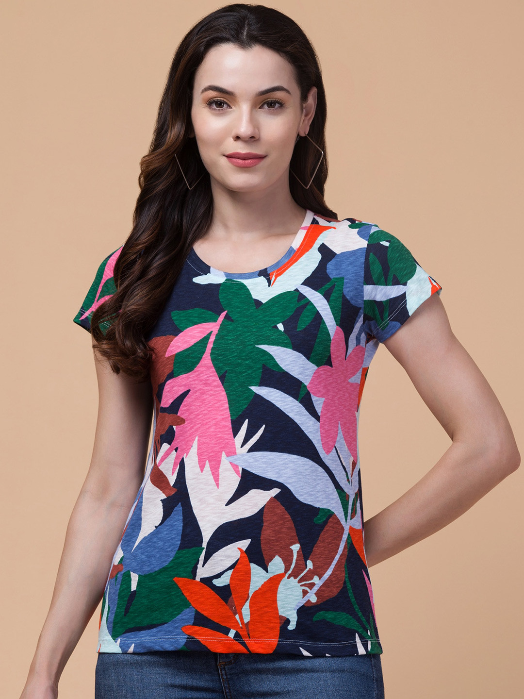 BAESD Relaxed Fit Abstract Printed Cotton T-shirt