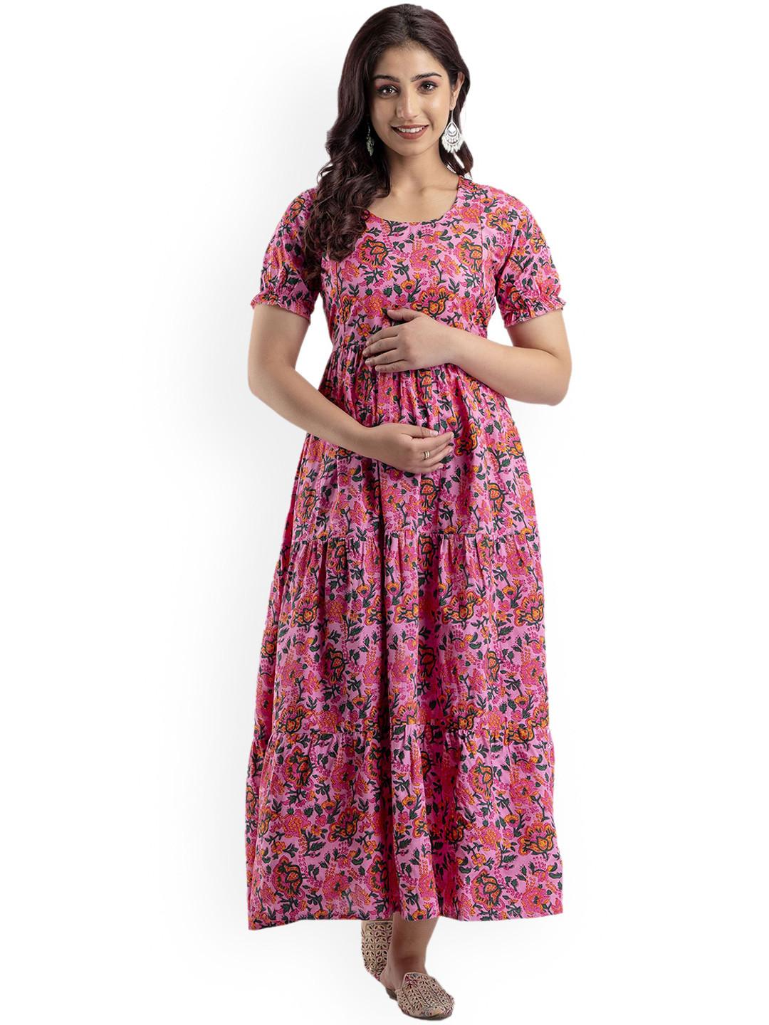 Charnest Floral Printed Pleated Maternity Anarkali Kurta