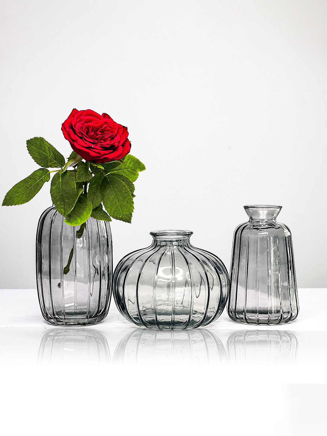 Nostrae by Ekhasa Black & Transparent 3 Pieces Glass Bud Flower Vases