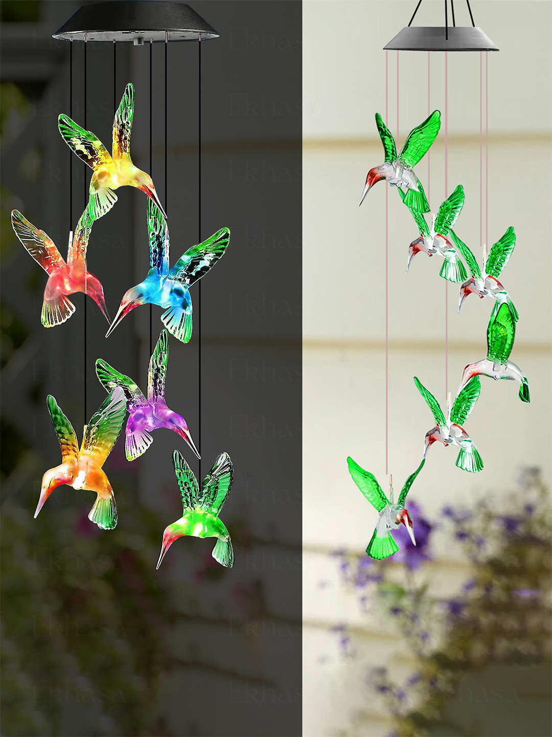 Nostrae by Ekhasa Green & Blue Solar Hummingbird Wind Chime