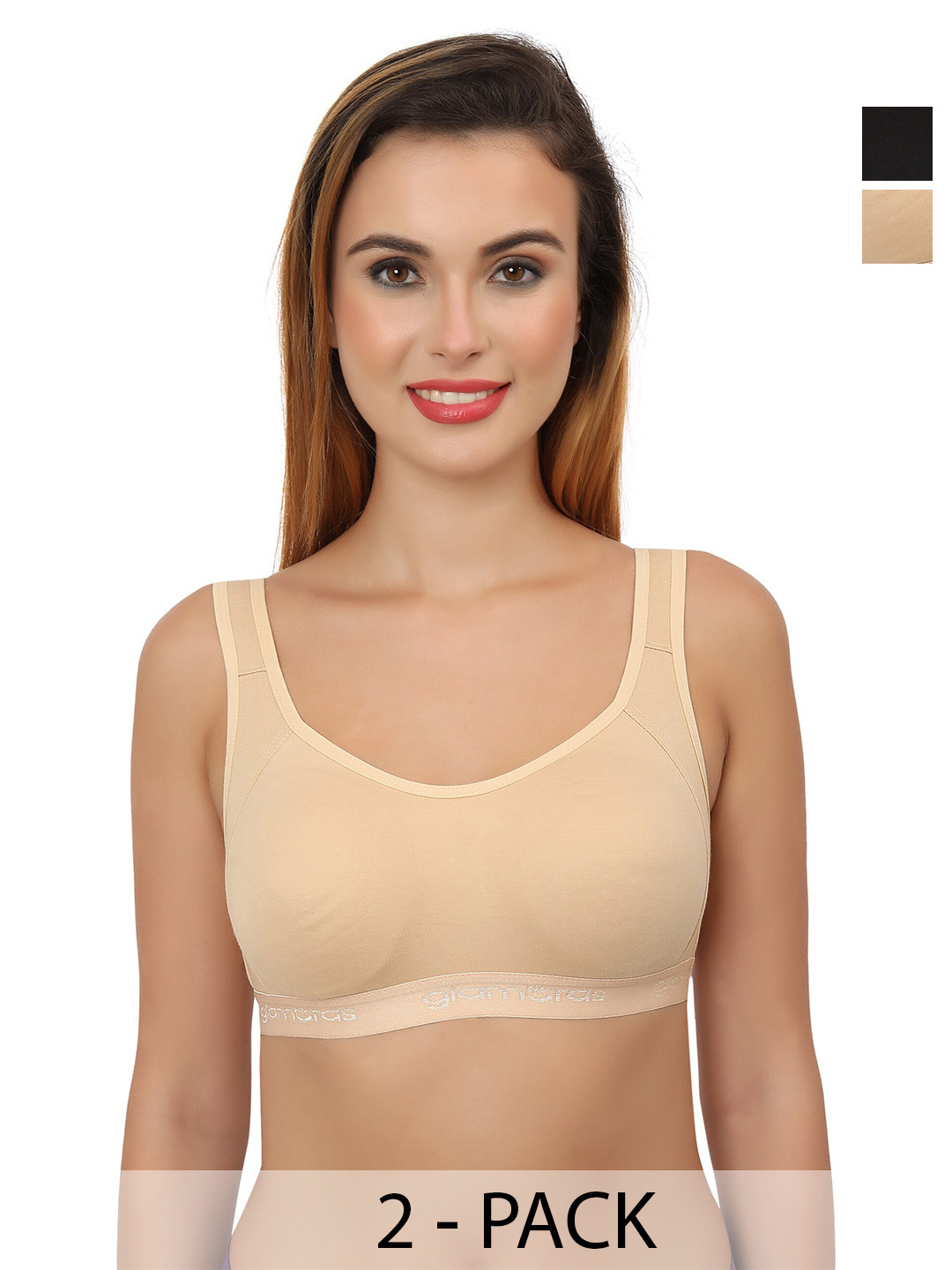 Glamoras Pack Of 2 Full Coverage All Day Comfort Low Support Workout Bras