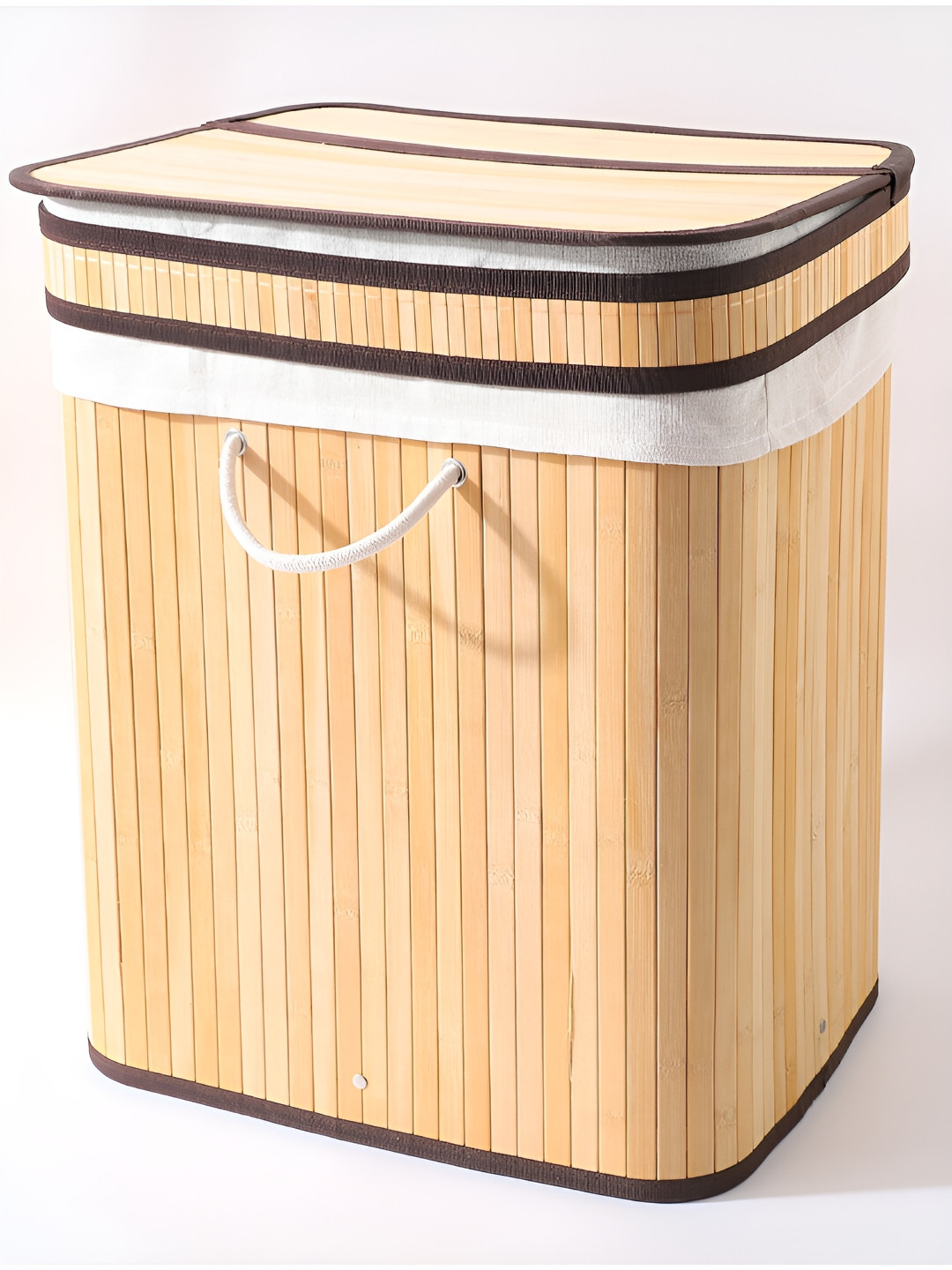 Kuber Industries Brown Bamboo Foldable Laundry Bag With Lid 90L