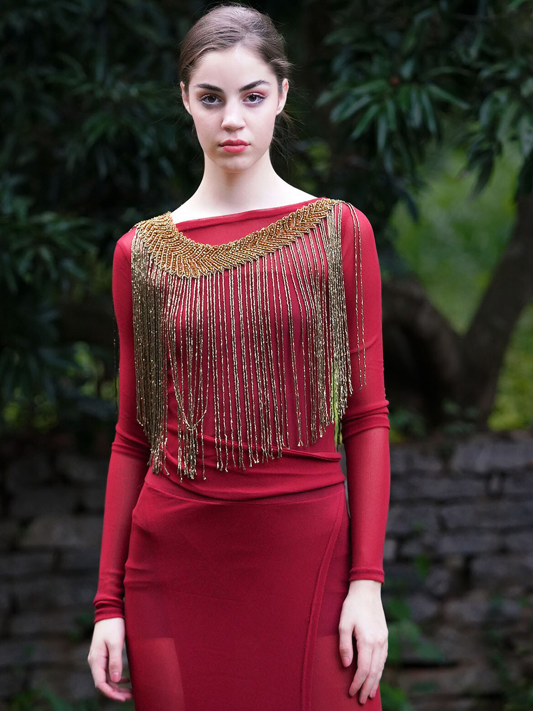 ODETTE Tasselled Acrylic Party Crop Waterfall Shrug