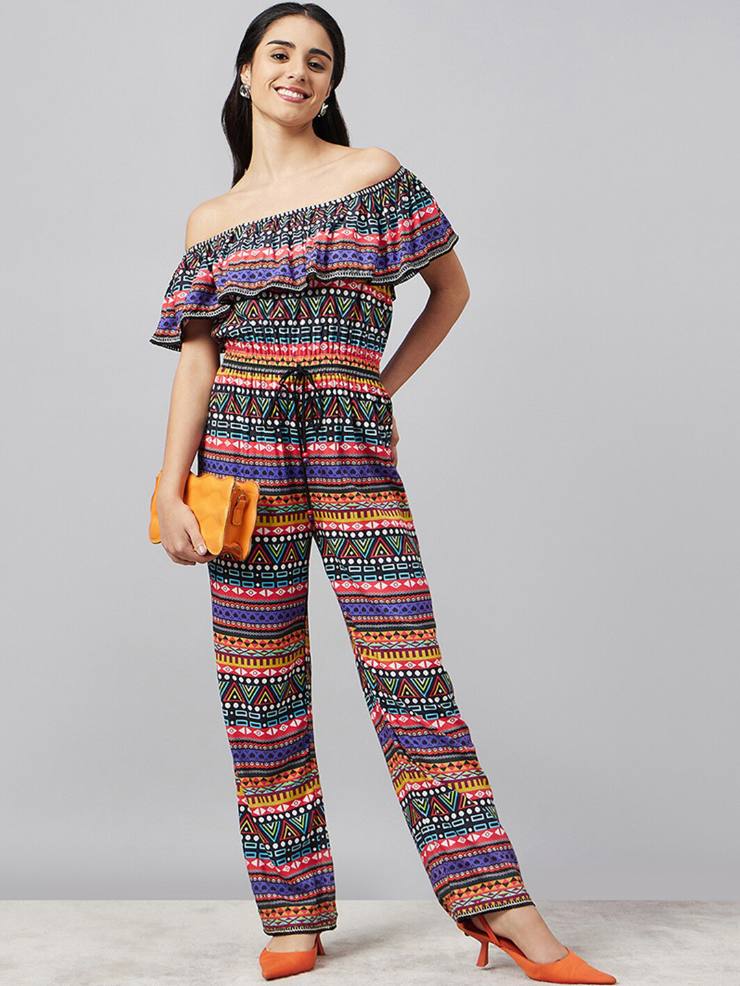 First Resort by Ramola Bachchan Modal Striped Off-Shoulder Basic Jumpsuit