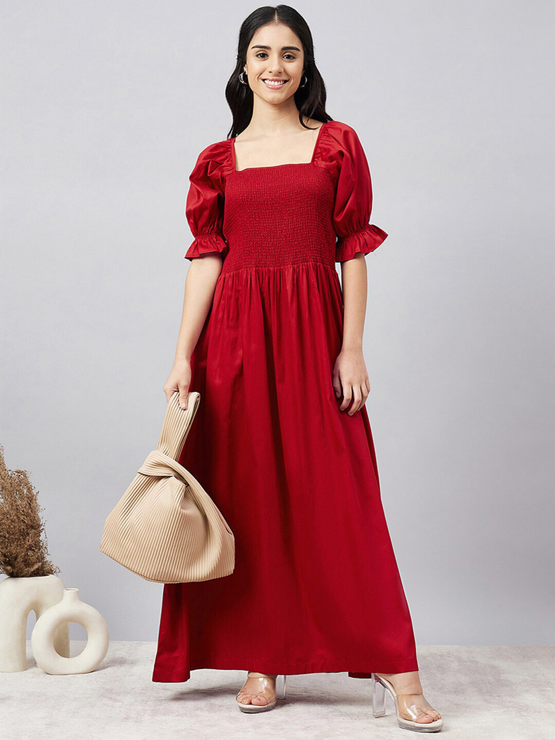 First Resort by Ramola Bachchan Square Neck Flared Puff Sleeve Cotton Maxi Dress