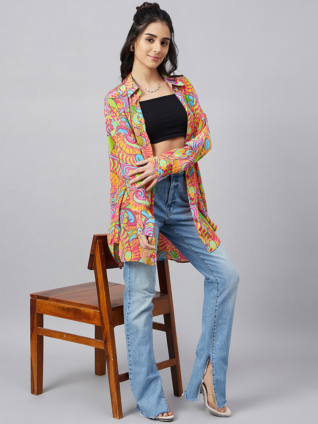 First Resort by Ramola Bachchan Relaxed Fit Oversized Fit Printed Crepe Boyfriend Shirt
