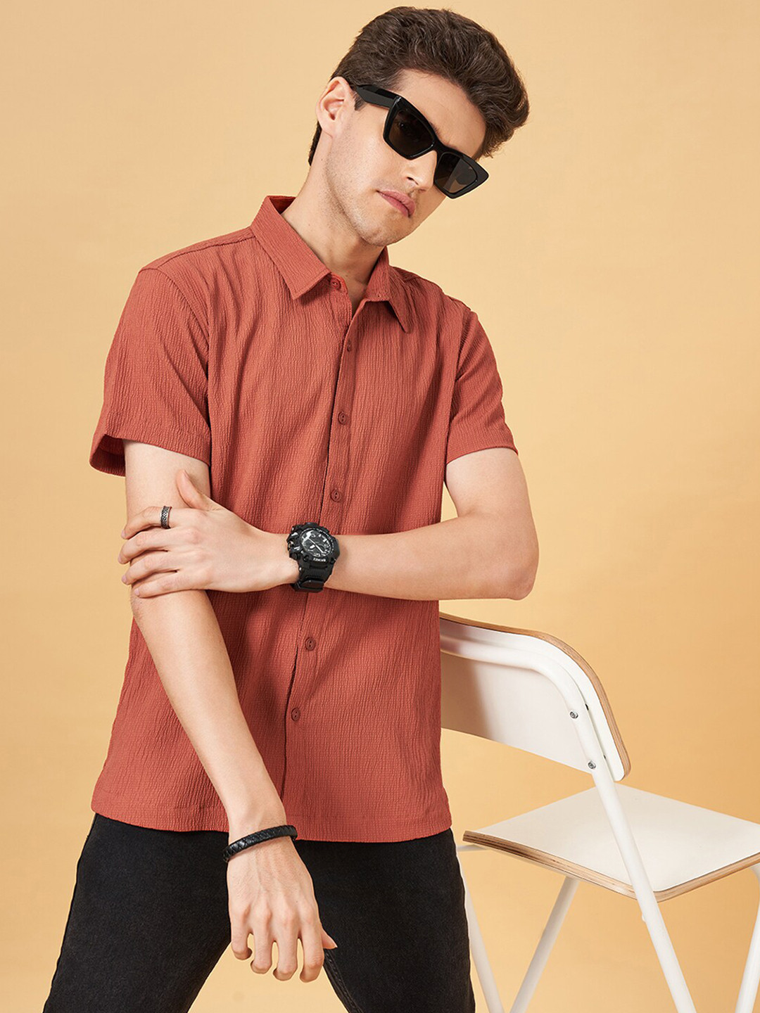 YU by Pantaloons Textured Opaque Casual Shirt