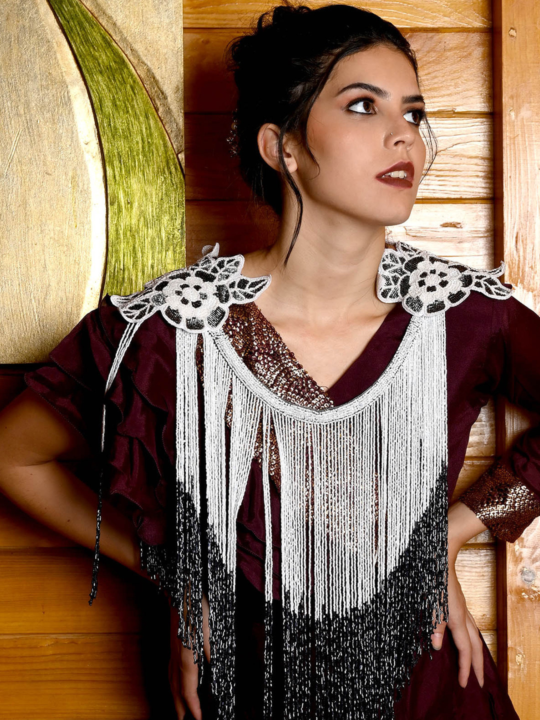 ODETTE Women Acrylic Party Crop Waterfall Shrug