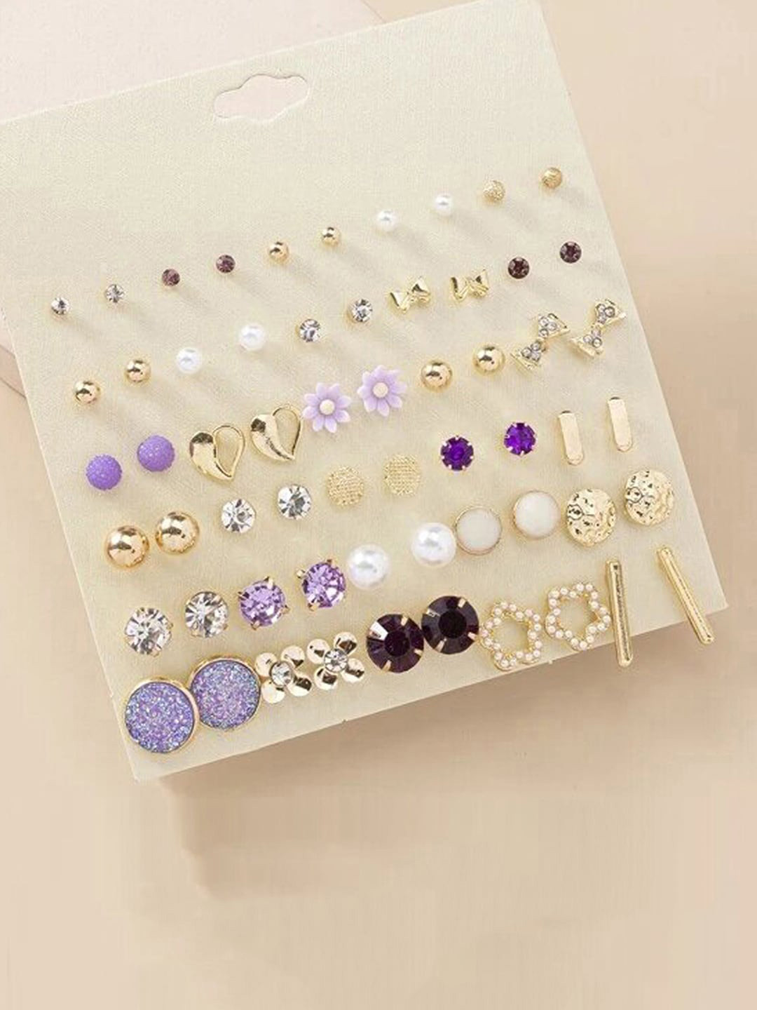 Jewels Galaxy Set Of 30 Gold Plated Crystals & Pearl Beaded Contemporary Stud Earrings
